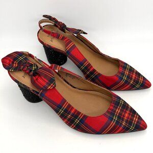 Torrid x Betsey Johnson Red Plaid Black Rhinestone Heels - Size 11W